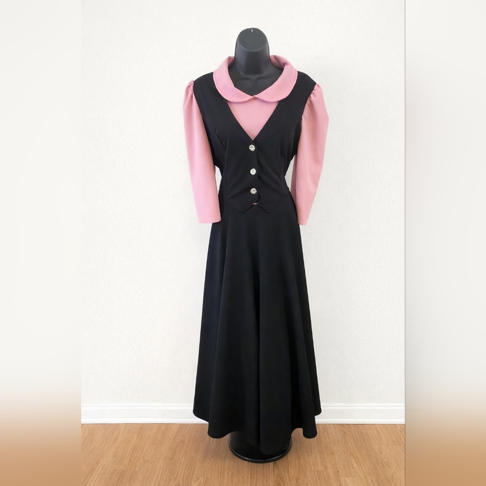 Feb - Chic Black and Pink Long Sleeve Dress